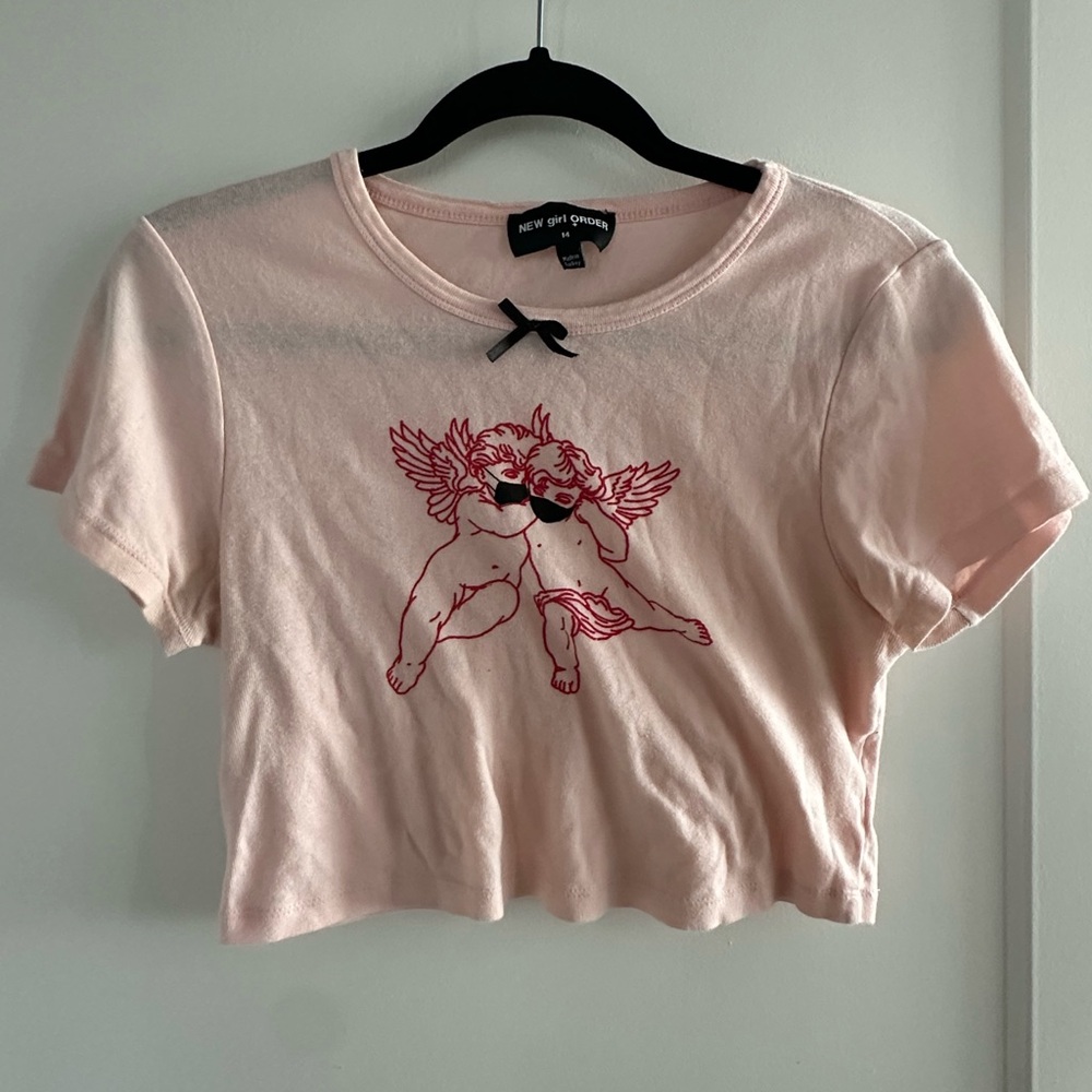 Baby pink with Red Angel Print